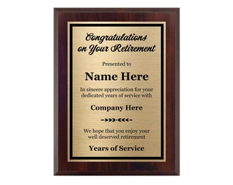 Retirement Plaque Award - Choose Your Size!