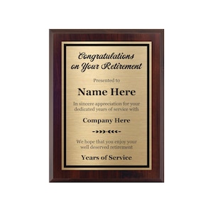 Retirement Plaque Award - Choose Your Size!