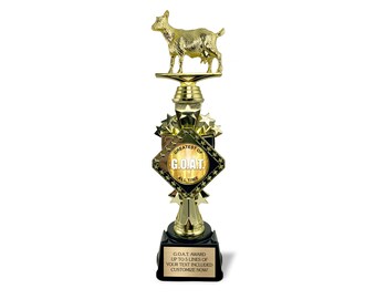 13” G.O.A.T. Trophy w/ Custom Engraving - Funny Goat Office Award, “Greatest of All Time” Award for Co-Worker, Boss, Friends, March Madness