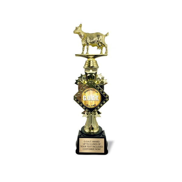 13” G.O.A.T. Trophy w/ Custom Engraving - Funny Goat Office Award, “Greatest of All Time” Award for Co-Worker, Boss, Friends, March Madness