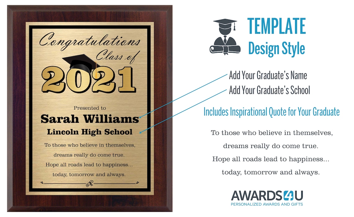 Custom Graduation Plaque Award for Graduation From High Etsy
