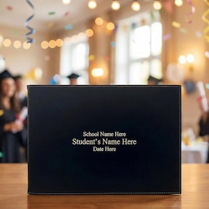 Custom Certificate Holder - Personalized Diploma Cover - Black Leatherette with Gold Engraving