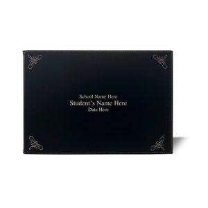 Custom Certificate Holder - Personalized Diploma Cover - Black Leatherette with Gold Engraving