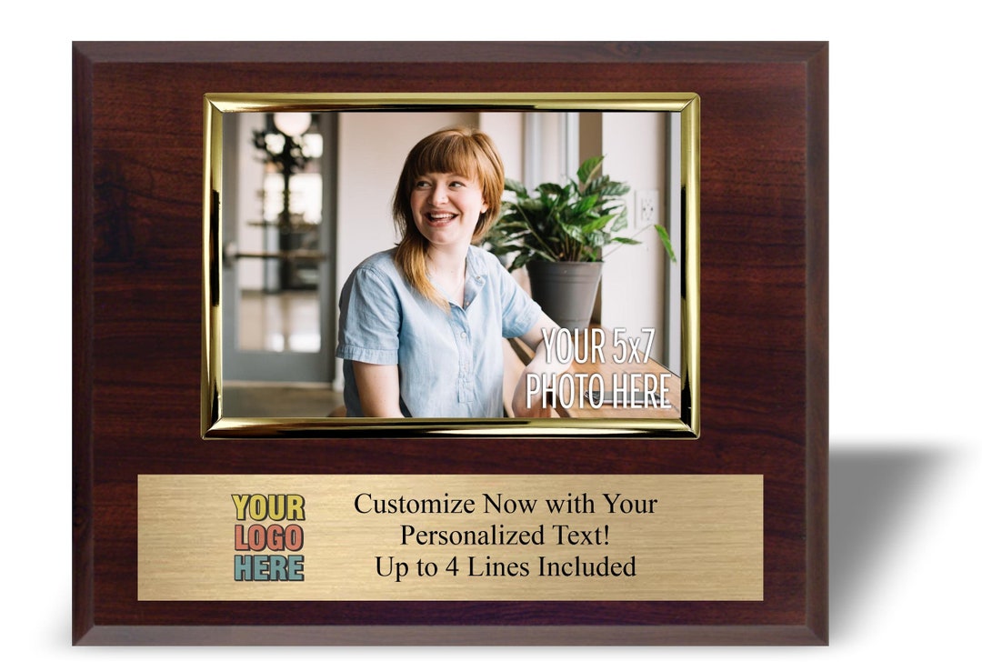 Personalized 8x10 Photo Plaque With Gold Frame – Custom Logo & Text - Etsy