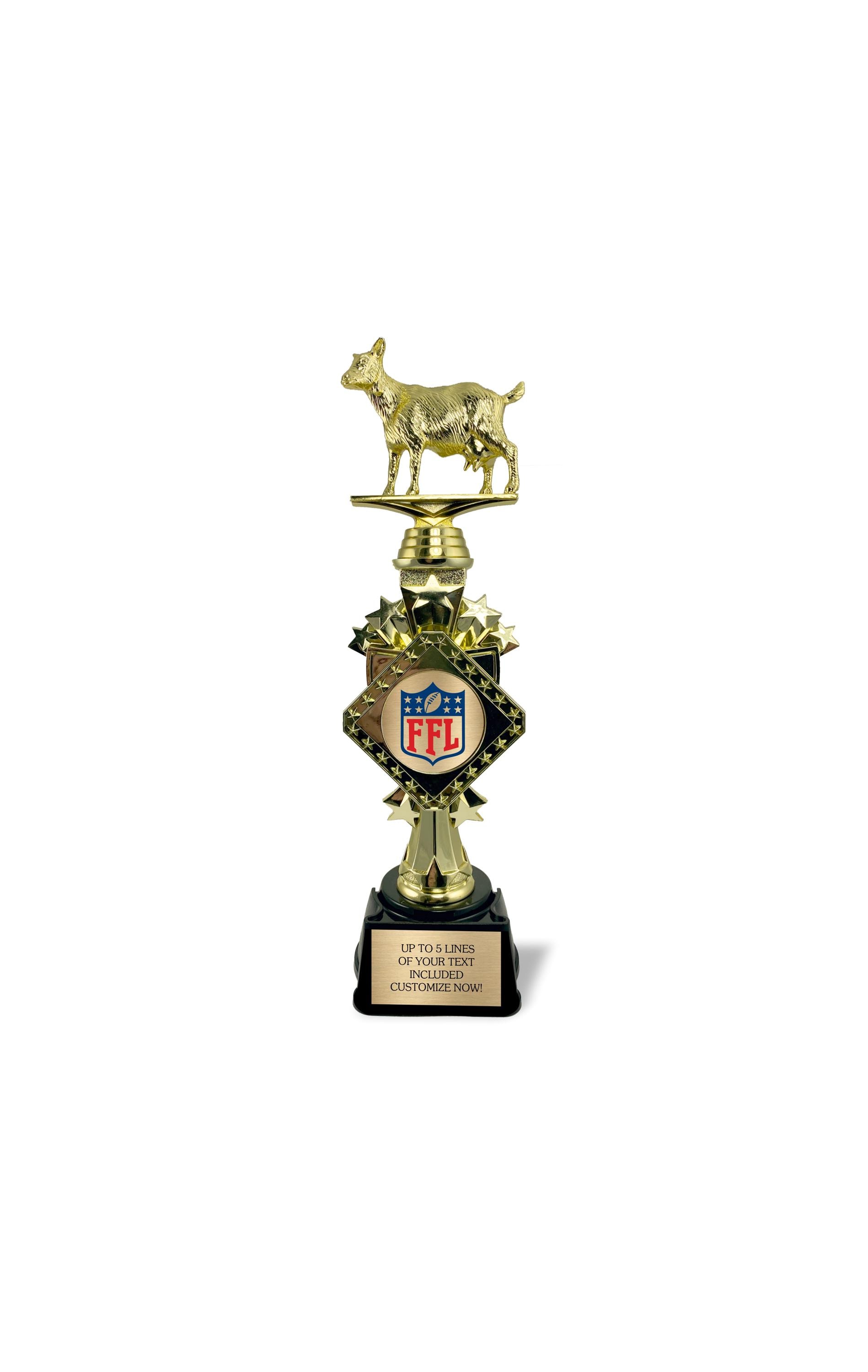 Fantasy Football Trophy 2024 - 12" First Place Winner Award for League - Custom Engraved Plate Included - The Goat FFL Champion