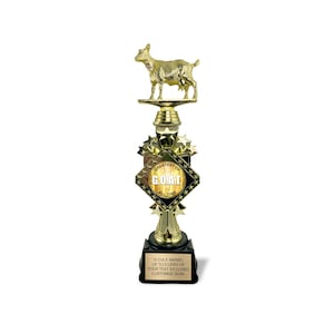 13” G.O.A.T. Trophy w/ Custom Engraving - Funny Goat Office Award, “Greatest of All Time” Award for Co-Worker, Boss, Friends, March Madness