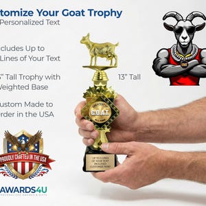 Custom Goat Trophy - Funny Office Award, Personalized Gift for Greatest of All Time image 5