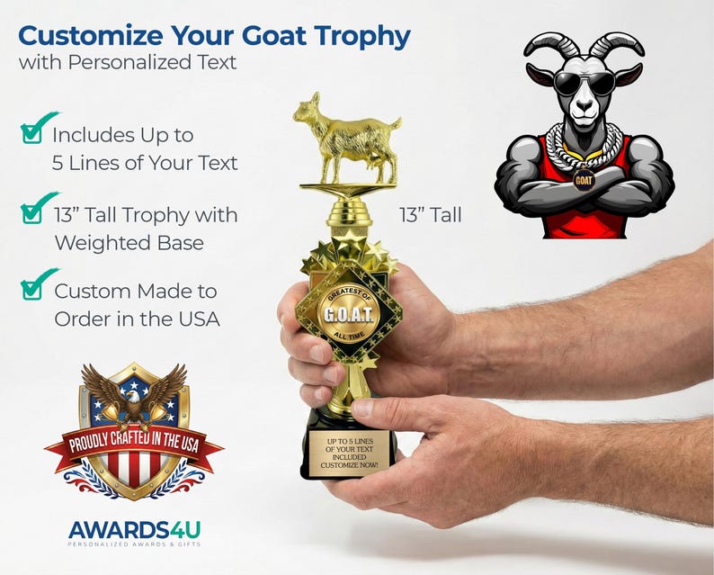 Custom Goat Trophy - Funny Office Award, Personalized Gift for Greatest of All Time image 5