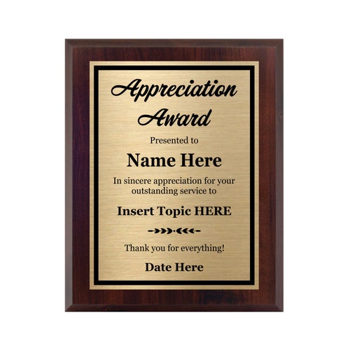 Appreciation Award Plaque for Employee Recognition Etsy