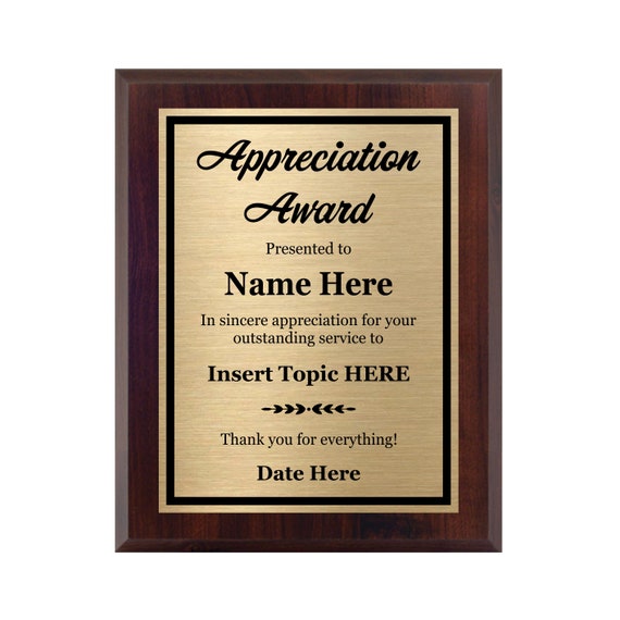 Appreciation Award Plaque for Employee Recognition Etsy