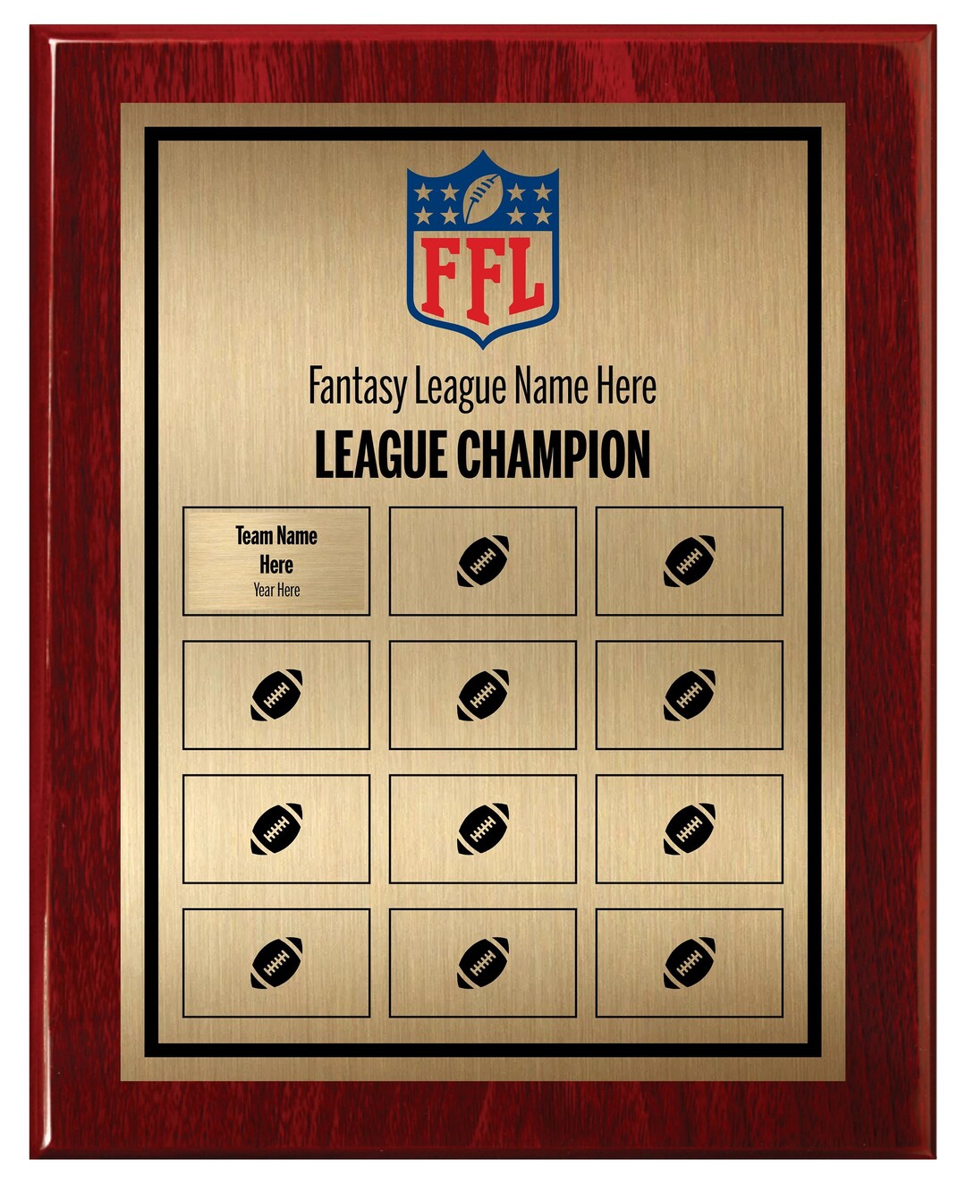 Fantasy Football Plaque With Customizable Plates Perpetual League