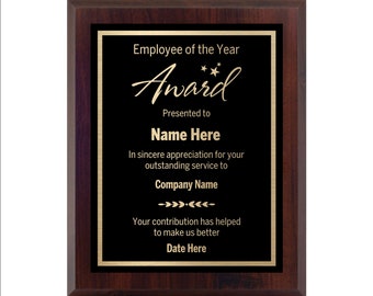 Employee of the Year Plaques - Personalized Award with Engraving