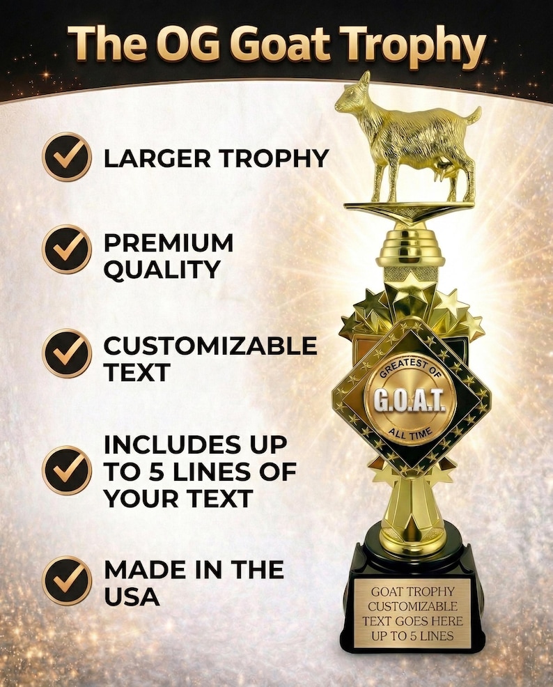 Custom Goat Trophy - Funny Office Award, Personalized Gift for Greatest of All Time image 3
