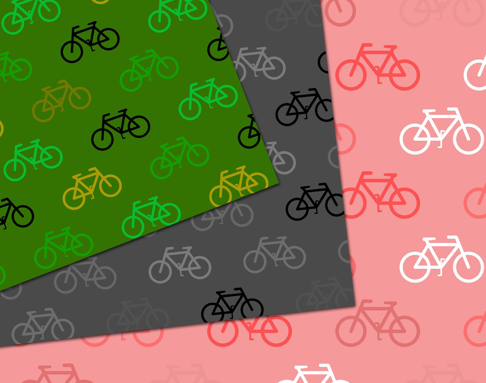 16 Bicycle Pattern Digital Paper, Bright Rainbow Scrapbooking Paper