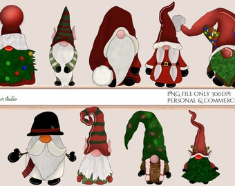 Christmas gnome clipart, scandinavian christmas gnome illustrations, nordic whimsical gnomes, tomte christmas png design elements,