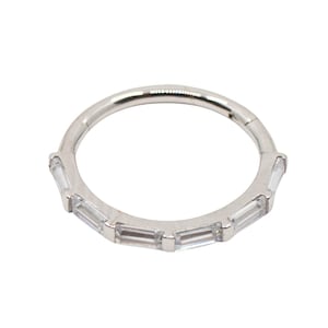 14k Baguette Crystal Clicker Hoop White Gold (Crystal Hoop earrings, Clicker Hoops, Huggie Hoops, Clicker Ring, Solid Gold Hoop Earrings)