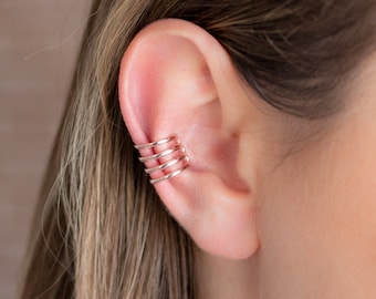 Four Band Ear Cuff (No Piercing Earring/Fake Piercing Jewelry - 18k Rose Gold)
