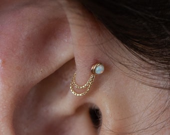 14k Gold Ultra Short Double Box Chain Connector (Earring Chain Connector, Earring Jacket, Solid Gold Earring Chain, Layered Ear Chain)