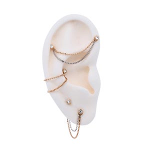 14k Gold Ball and Box Chain Earring Connector (Lobe/Cartilage Jewelry - Yellow, Rose, White Gold)