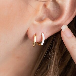 Reversible Gold Huggie Hoops (Hoop earrings, Clicker Hoops, Huggie Hoops, Clicker Ring, Hoop Ring, White Enamel Hoops, Two-Toned Gold Hoops)