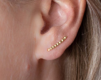 Gold Ear Climber, Gold Ear Crawler, Gold Climber Earring, Gold Crawler Earring, Boucles d’oreilles uniques, Boucle d’oreille Long Bar, Lobe Crawler