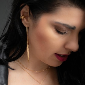 Ultra-Long Signature Threader Earrings Gold (Earring Chain Connector, Earring Jacket, Earring Chain, Layered Ear Chain, Ear Chain Link)