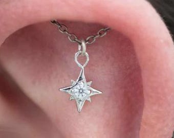 Charmed Floating Helix Top Silber (Ohrring Kettenverbinder, Ear Jacket, Floating Ohrring, Floating Helix Ohrring, Charm Baumeln Ohrring)
