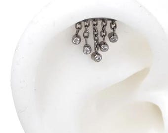 Crystal Chandelier Floating Helix Ohrring & Barbell Silver (Fadenloser Ohrring, Push Pin Ohrstecker, Titan Ohrringe, Kristallohrringe)