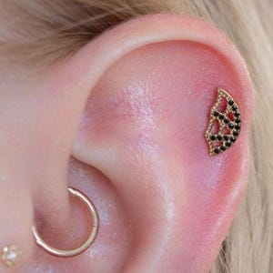 Skeletal Wing Earring & Barbell Gold (Threadless Earring, Flat Back Earring, SpiderWeb Earring, Spider Earring, Web Earring, Gothic Earring)