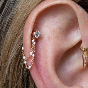 14k Gold Claw-Set Crystal Earring Top & Barbell (Threadless Flat Back Lobe/Cartilage Jewelry - Yellow, White Gold)