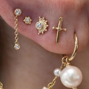 Kolczyki z kryształkami 14k w kolorze złotym (kolczyki bez gwintu, kolczyki z płaskim tyłem, sztyfty typu pushpin, sztyfty bez gwintu, kolczyki z litego złota, kolczyki zakrzywione)