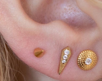 Spike Ohrring & Barbell Gold (Ohrring mit flachem Rücken, gewindeloser Ohrstecker, Spike-Ohrring, Spike-Ohrstecker, Titanohrring-Oberteil)