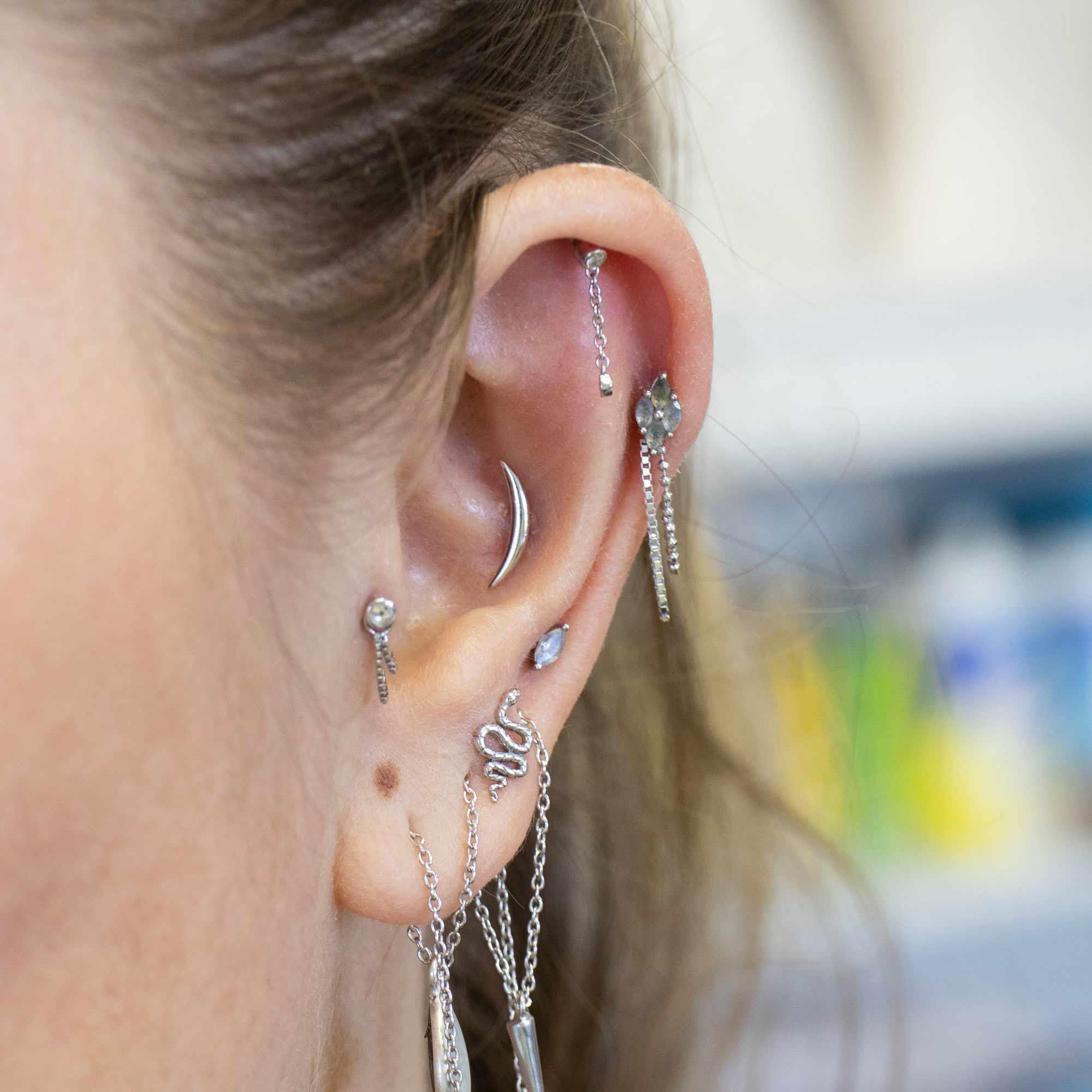 14k High Polished Curved Earring White Gold (Threadless Earring, FlatBack Earring, Threadless Stud, Solid Gold Earring, Curved Earring)