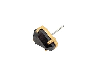Black Crystal Coffin Earring Top & Barbell (Threadless Flat Back Implant Grade Titanium Lobe/Cartilage Jewelry - Silver, 18K Gold)