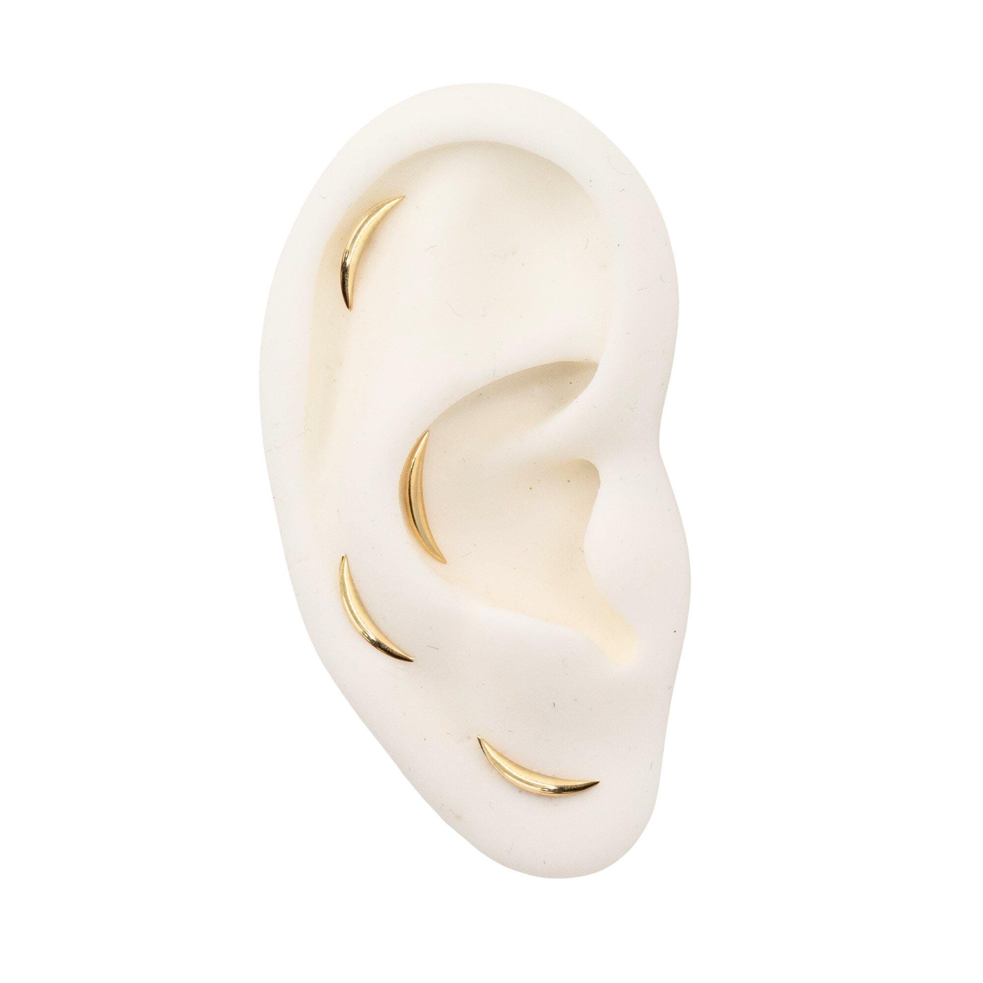 14k High Polished Curved Earring White Gold (Threadless Earring, FlatBack Earring, Threadless Stud, Solid Gold Earring, Curved Earring)