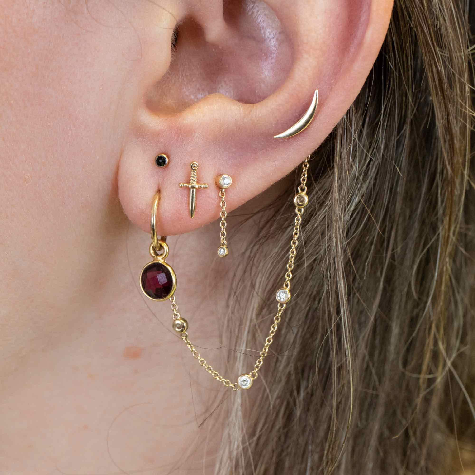 14k High Polished Curved Earring White Gold (Threadless Earring, FlatBack Earring, Threadless Stud, Solid Gold Earring, Curved Earring)