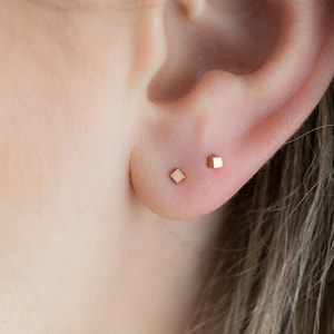 CLEARANCE Rose Gold Cube Studs, Tiny Cube Studs, Tiny Stud Earrings, Geometric Studs, Cube Stud Earrings, Tiny Rose Gold Studs