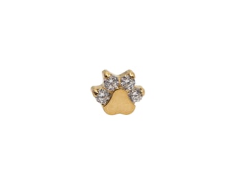 Animal Paw Earring Top & Barbell - 18k Gold Finish (Threadless Flat Back Implant Grade Titanium Lobe/Cartilage Jewelry)