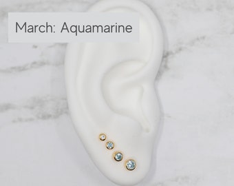 Graduated Aquamarine Birthstone Stud earrings, Aquamarine Studs, March Birthstone Studs, Birthstone Stud Earrings, March Birthstone Earrings