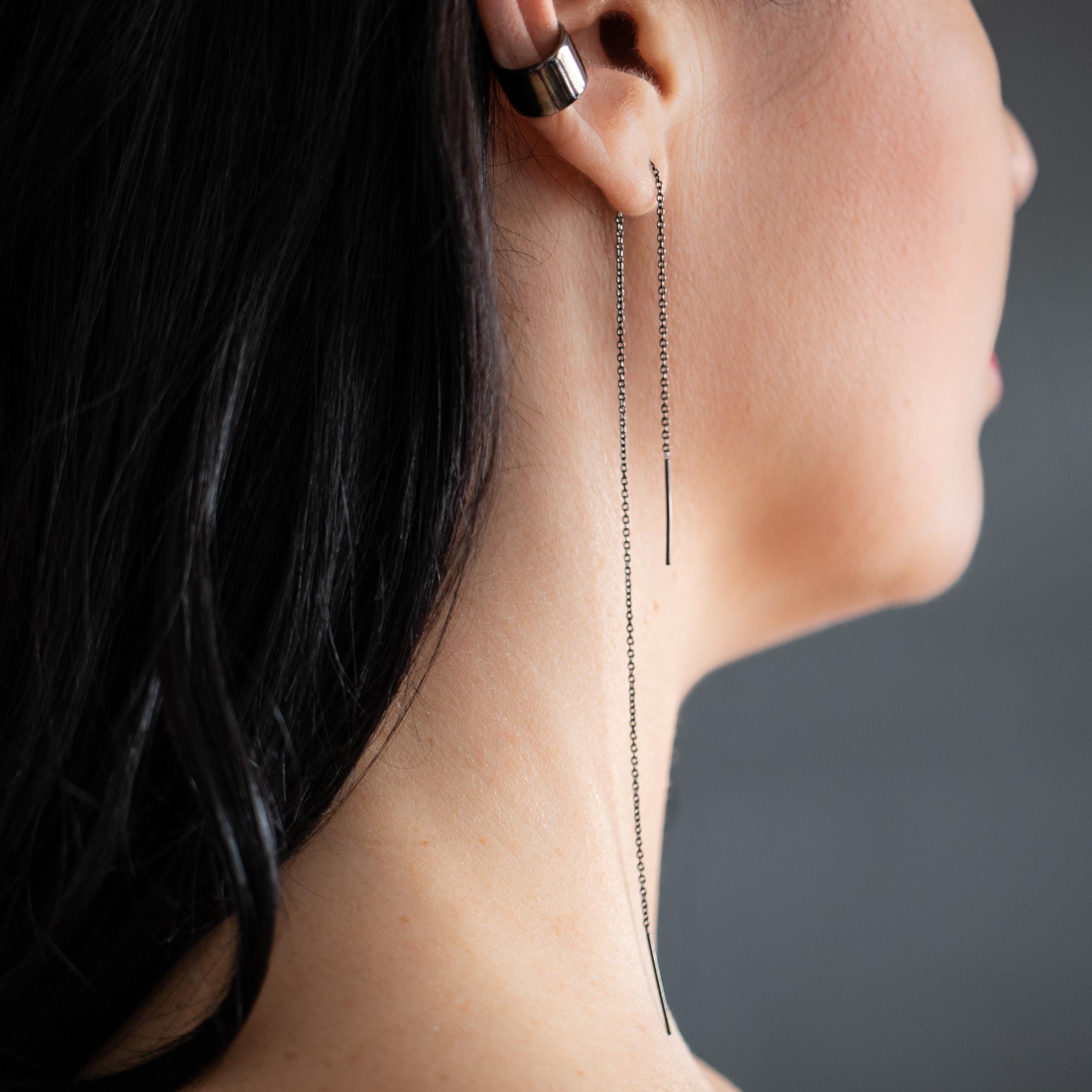 Gunmetal Ultra Long Threader Earring Long Threader Earring Etsy Canada
