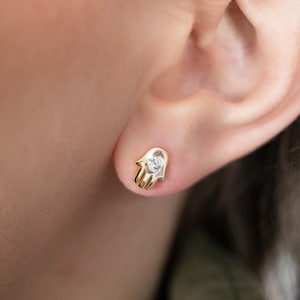 CLEARANCE Gold Hamsa Studs, Gold Hamsa Earrings, Hamsa Stud Earrings, Gold Stud Earrings, Hamsa Hand Earrings, Hand Stud Earrings