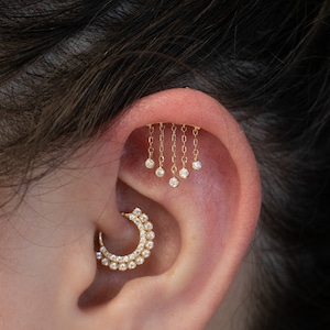14k Crystal Chandelier Floating Helix Earring (Threadless Earring, FlatBack Earring, Push Pin Stud, Threadless Stud, Solid Gold Earring)