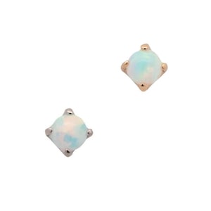 14k Tiny Claw-Set Opal Earring White Gold (Threadless Earring, Flat Back Earring Stud, Threadless Stud, Solid Gold Earring, Opal Earring)