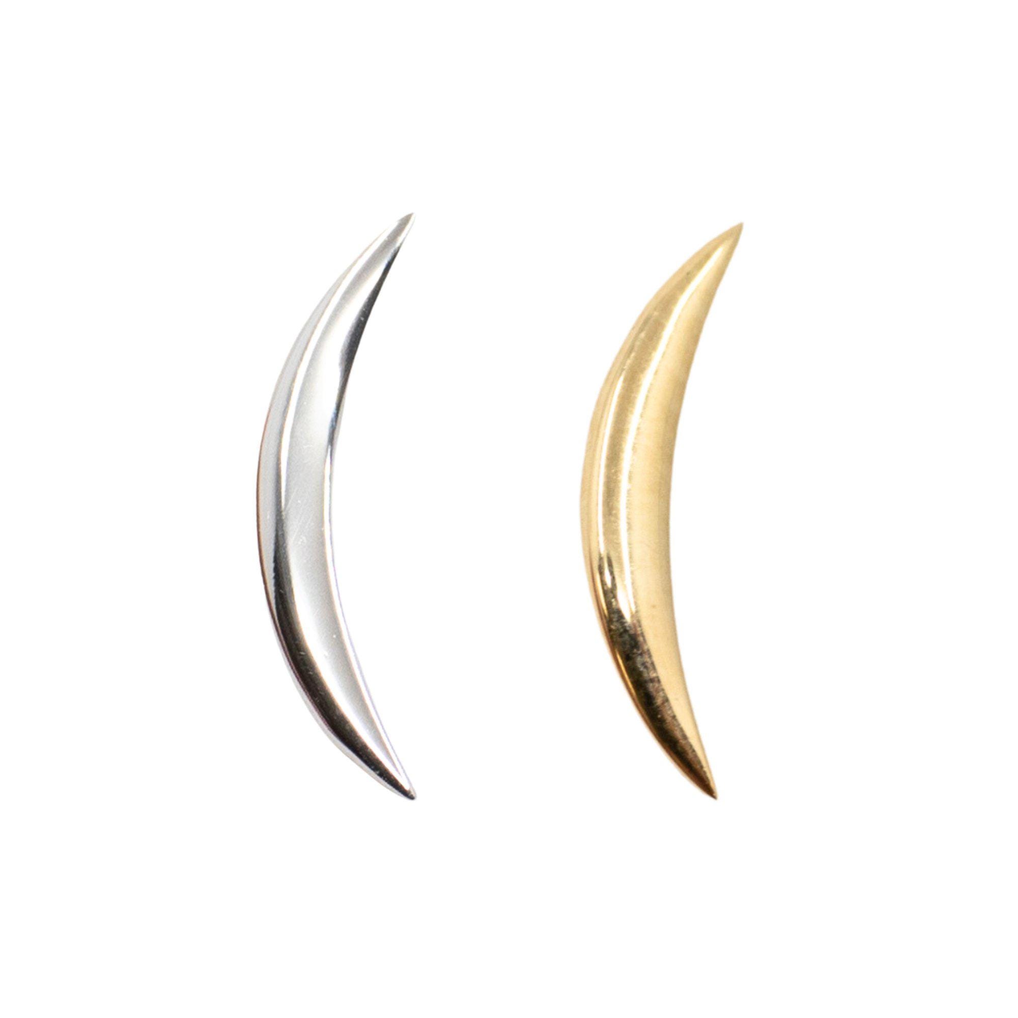 14k High Polished Curved Earring White Gold (Threadless Earring, FlatBack Earring, Threadless Stud, Solid Gold Earring, Curved Earring)