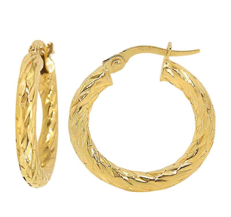 10k gold 26mm Diamond Cut Hoop Earrings 10k Gold Hoops Large | Etsy