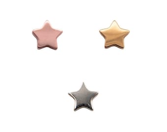 Stern Ohrring & Barbell (fadenloser Ohrring, flache Rückseite, Druckstift-Ohrstecker, fadenloser Ohrstecker, Titanohrringoberteil, kleiner Sternohrring)