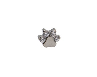 Animal Paw Earring Top & Barbell - Silver (Threadless Flat Back Implant Grade Titanium Lobe/Cartilage Jewelry)
