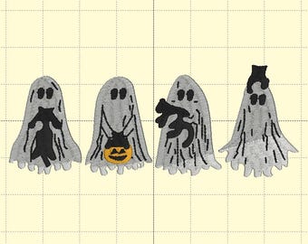 Ghosts and cats machine embroidery downloadable files.