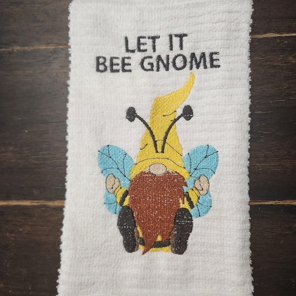 Bee Gnome hand towel - bee hand towel - house warming gift - sping hand towel- gnome hand towel - bee lover towel - gnome lover towel - bees