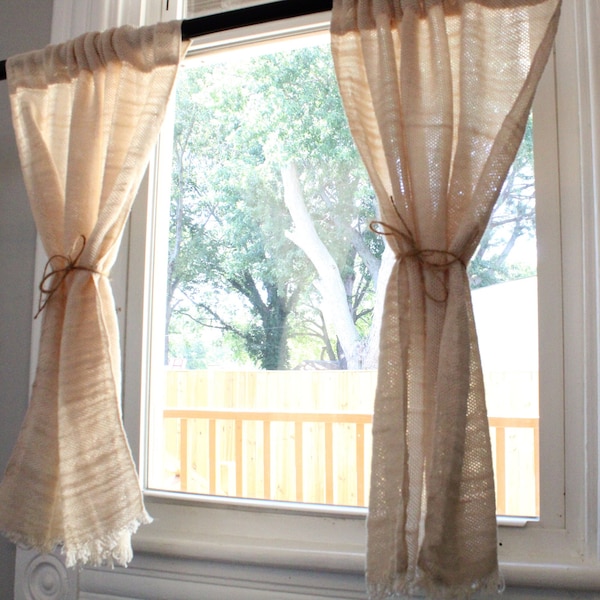 Rigid Heddle Loom Woven Bistro Curtains Wedding Gifts and Housewarming Gifts in Natural